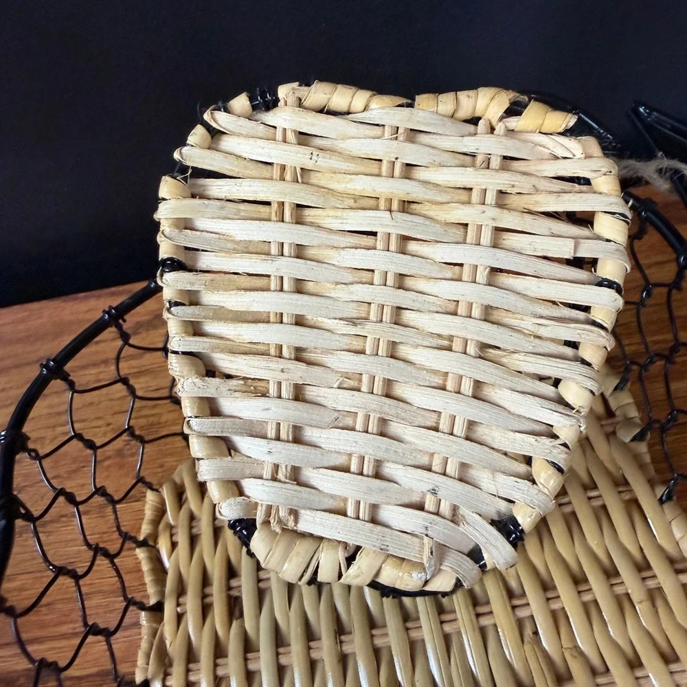 Vintage Apple Wire Rattan Nesting Baskets Set of 2 Black Farmhouse Decor 4378